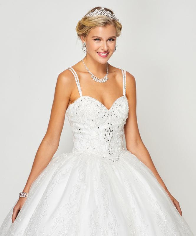 Long Quinceanera Glitter Mesh Ball Gown - The Dress Outlet