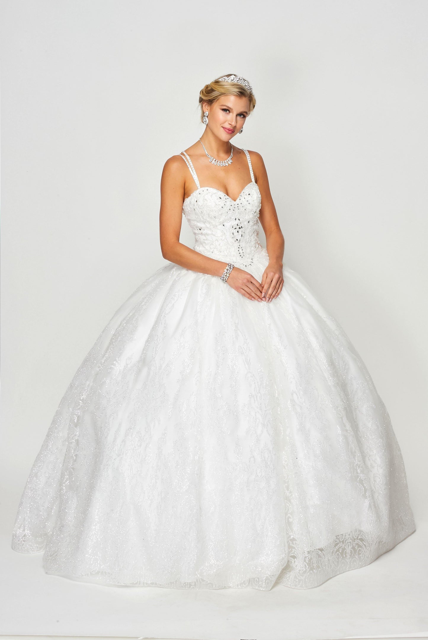 Long Quinceanera Glitter Mesh Ball Gown - The Dress Outlet Juliet