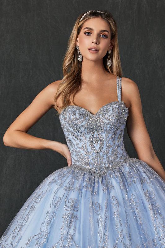 Long Quinceanera Glitter Mesh Ball Gown - The Dress Outlet