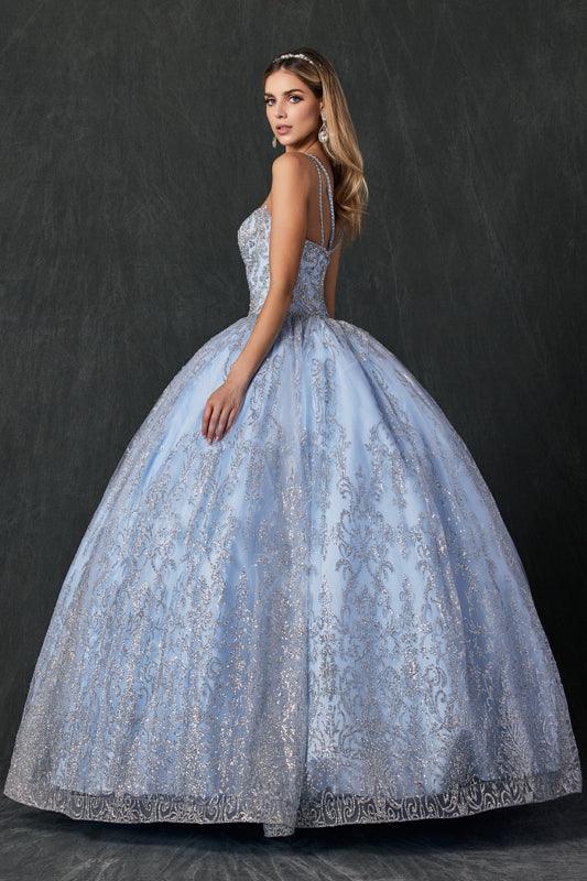 Long Quinceanera Glitter Mesh Ball Gown - The Dress Outlet