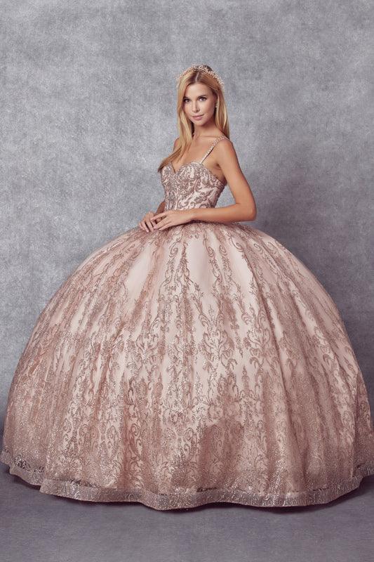 Long Quinceanera Glitter Mesh Ball Gown - The Dress Outlet