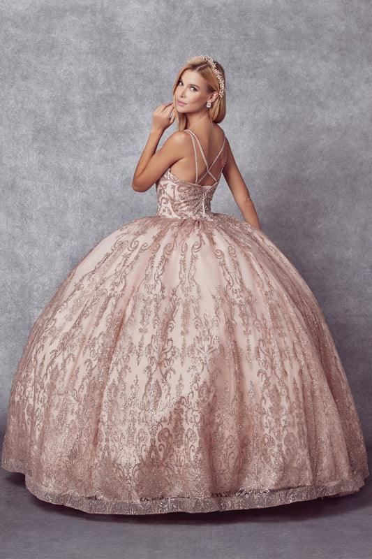 Long Quinceanera Glitter Mesh Ball Gown - The Dress Outlet