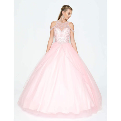 Long Quinceanera Off Shoulder Beaded Ball Gown - The Dress Outlet Juliet