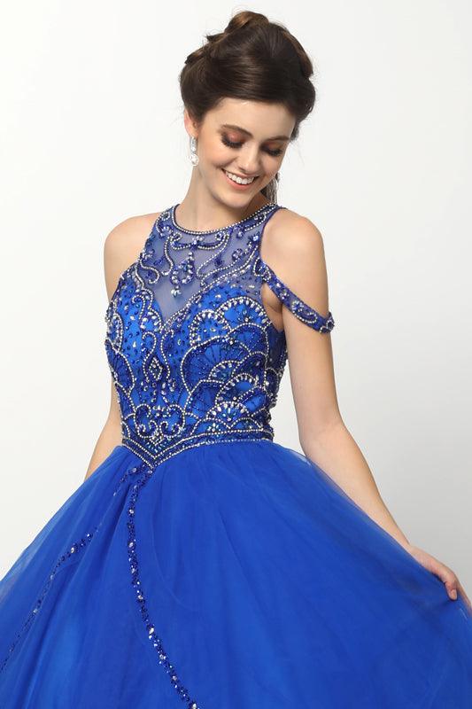 Long Quinceanera Off Shoulder Beaded Ball Gown - The Dress Outlet