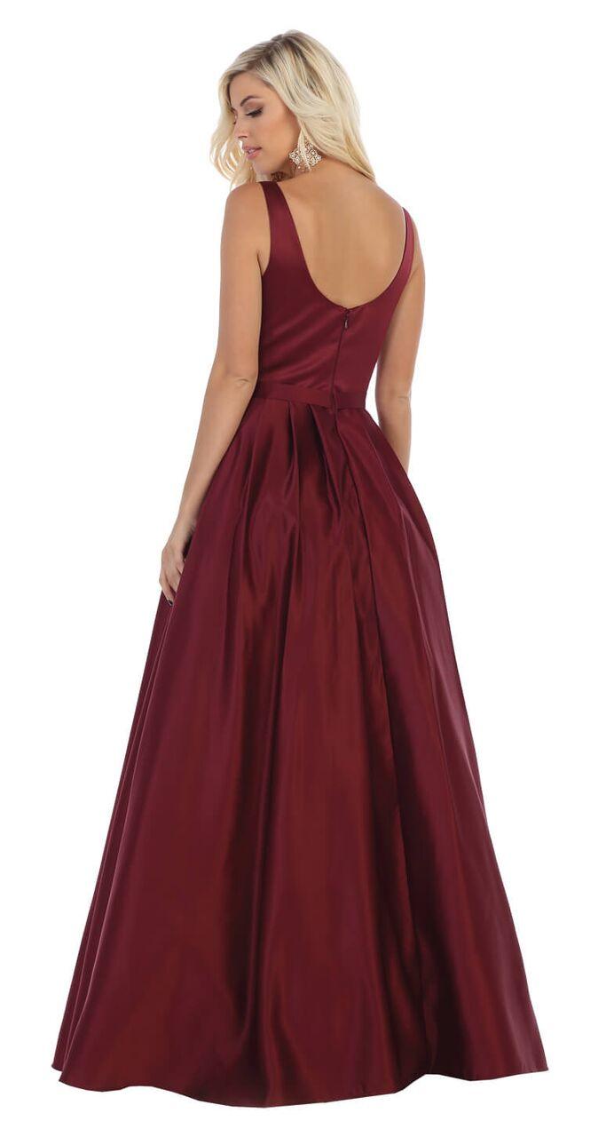 Long Satin Formal Prom Dress Evening Gown - The Dress Outlet May Queen