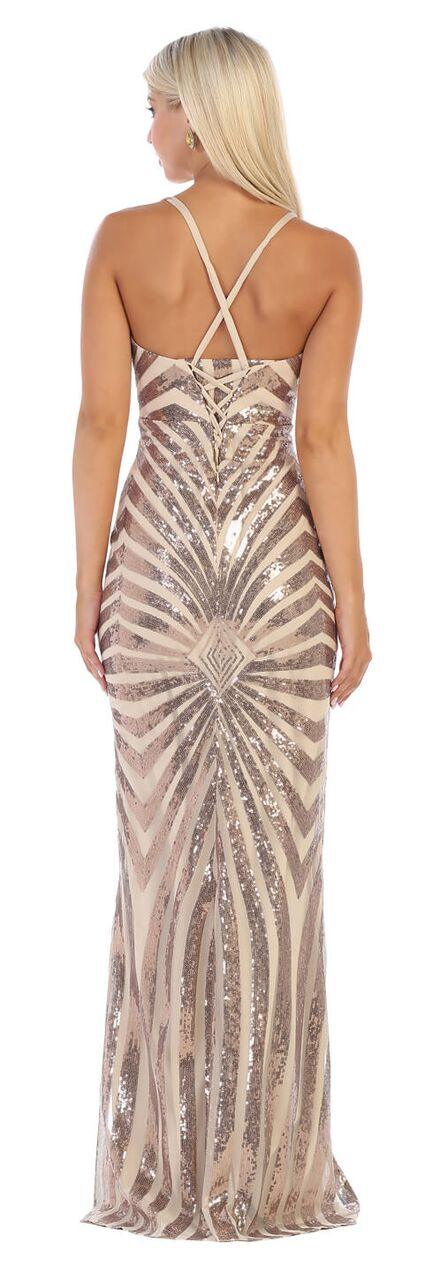Long Sequin Deep V Neck Prom Formal Dress - The Dress Outlet May Queen