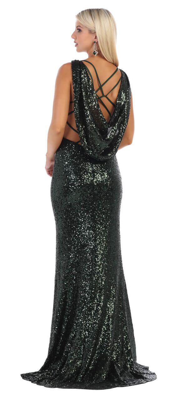 Long Sequin Draped Back Prom Evening Gown - The Dress Outlet May Queen