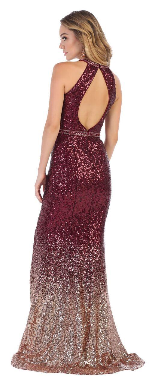 Long Sequin Halter Neck Prom Dress Formal Evening Gown - The Dress Outlet May Queen