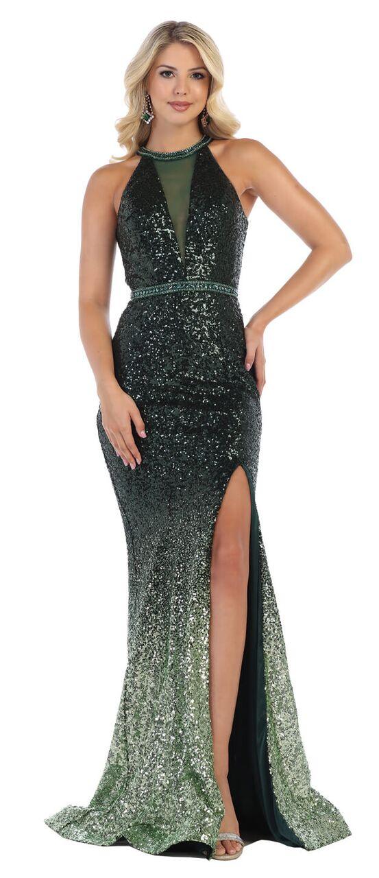 Long Sequin Halter Neck Prom Dress Formal Evening Gown - The Dress Outlet May Queen
