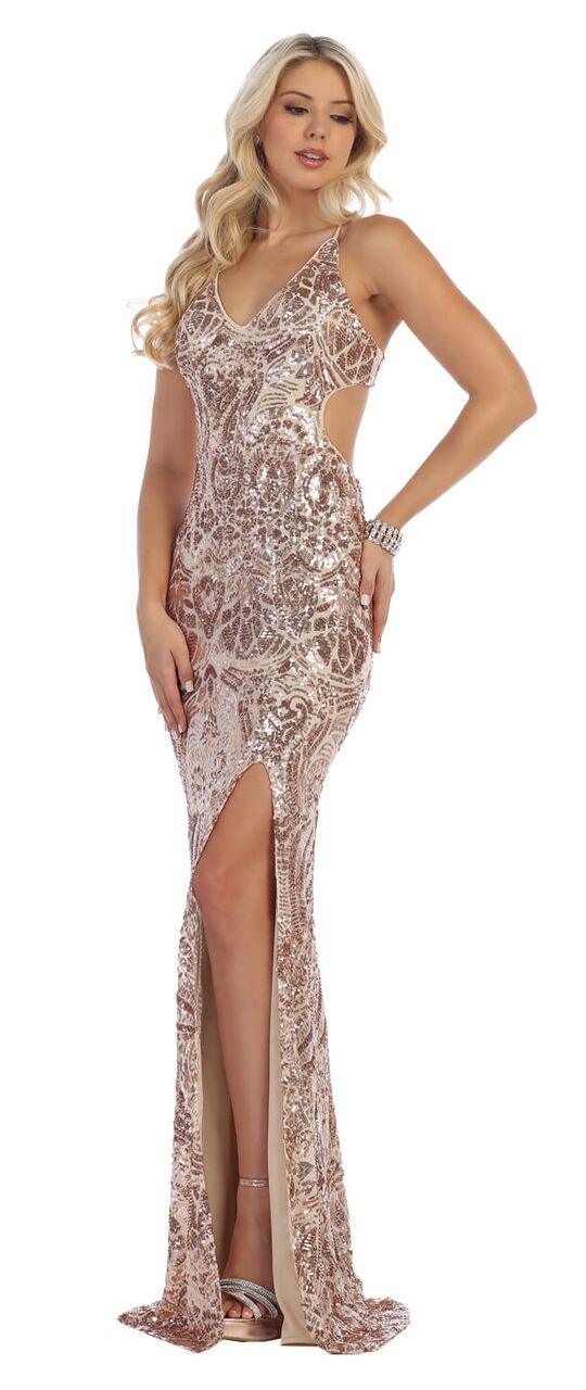 Long Sequin High Slit Prom Dress Formal Evening Gown - The Dress Outlet May Queen