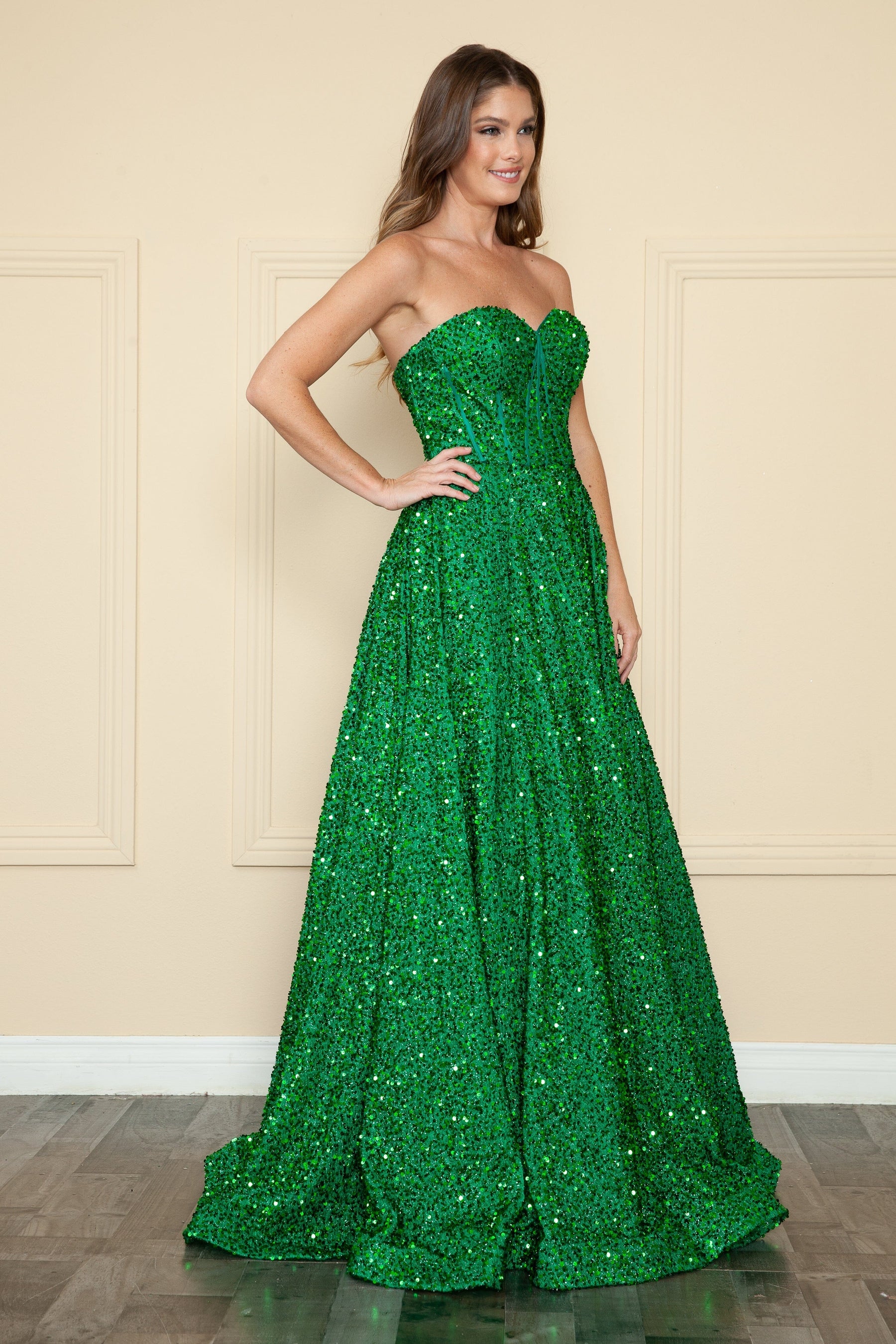 Jade Sweetheart Floor Length Velvet Prom Dress with A-line Skirt Formal Gown Poly USA 9152