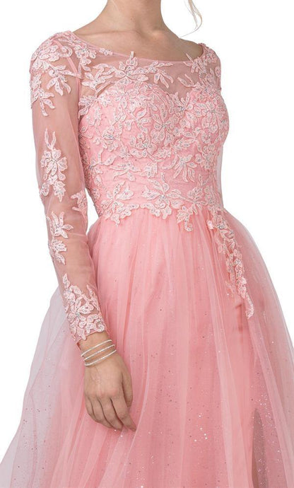 Long Sleeve Floral Prom Dress - The Dress Outlet ASpeed