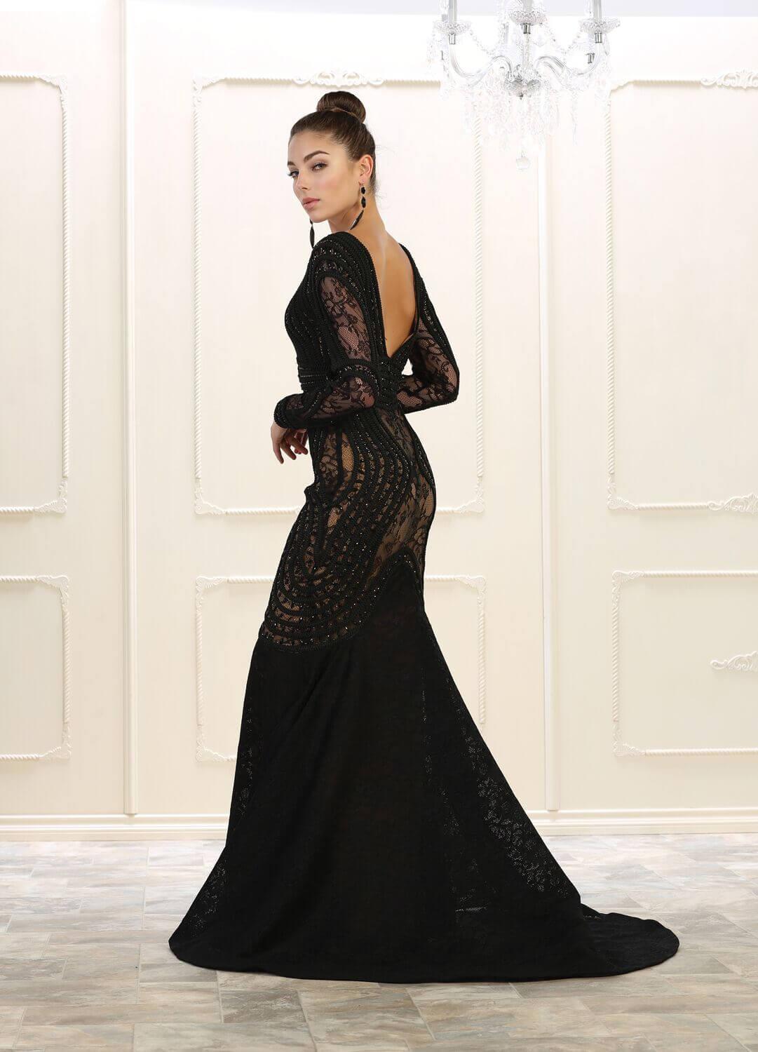 Long Sleeve Lace Formal Mermaid Prom Gown - The Dress Outlet May Queen