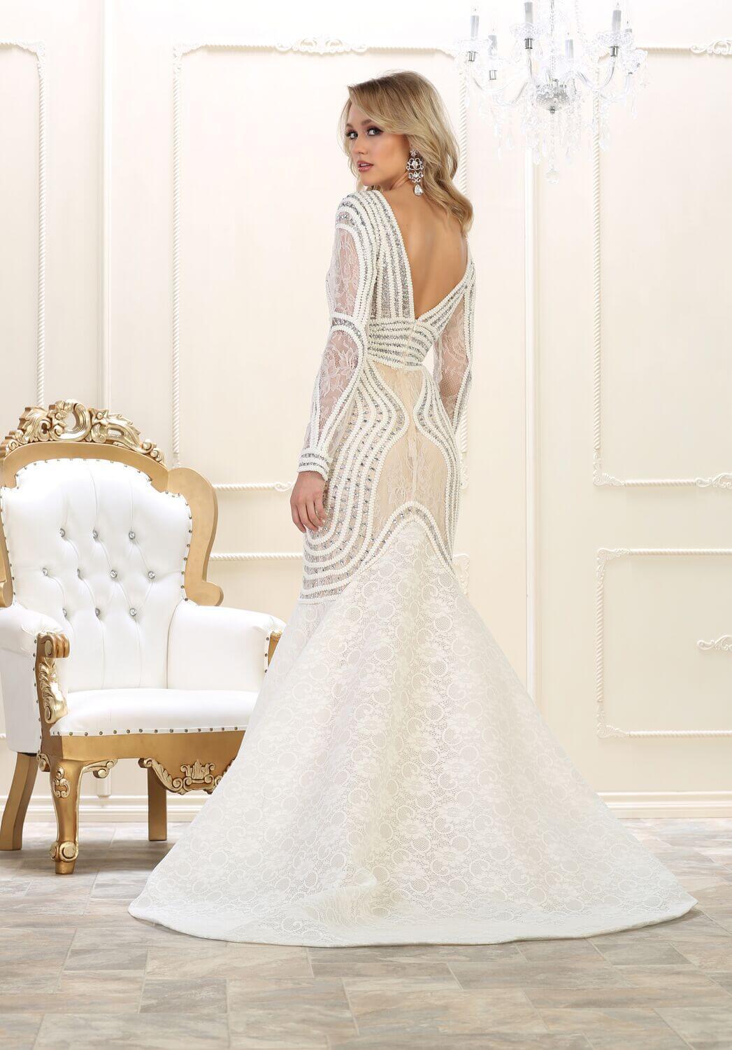 Long Sleeve Lace Formal Mermaid Prom Gown - The Dress Outlet May Queen