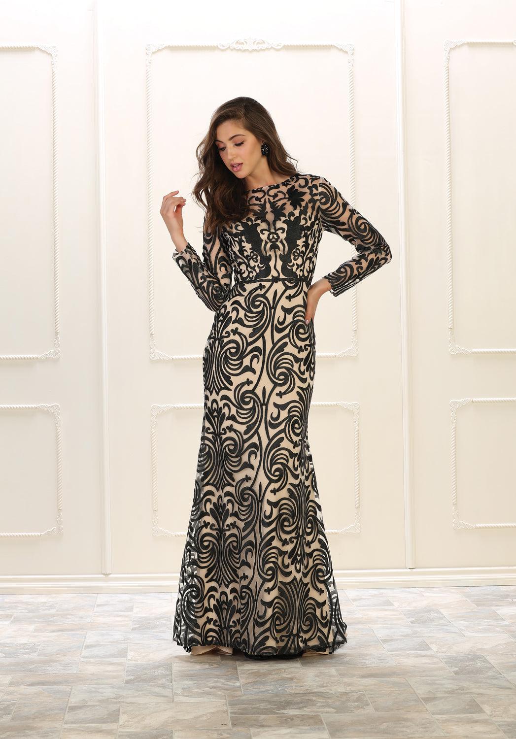 Long Sleeve Modest Formal Dress Prom Long Evening Gown - The Dress Outlet May Queen