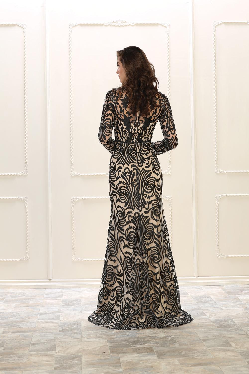 Long Sleeve Modest Formal Dress Prom Long Evening Gown - The Dress Outlet May Queen