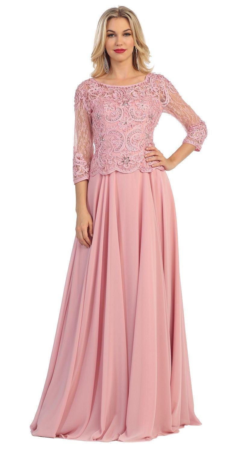 Long Sleeve Mother of the Bride Dress - The Dress Outlet May Queen