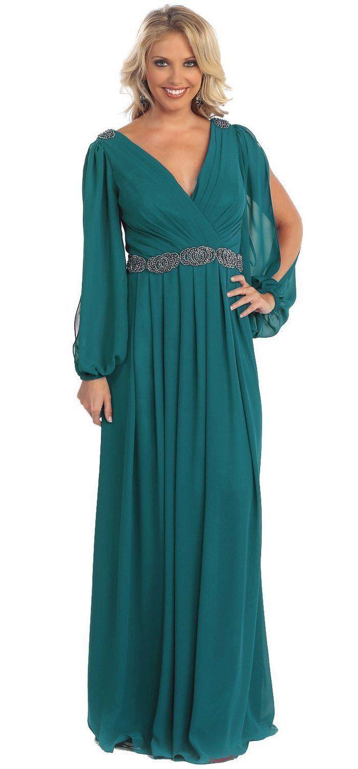 Long Sleeve Mother of the Bride Formal Plus Size Dress Groom - The Dress Outlet May Queen