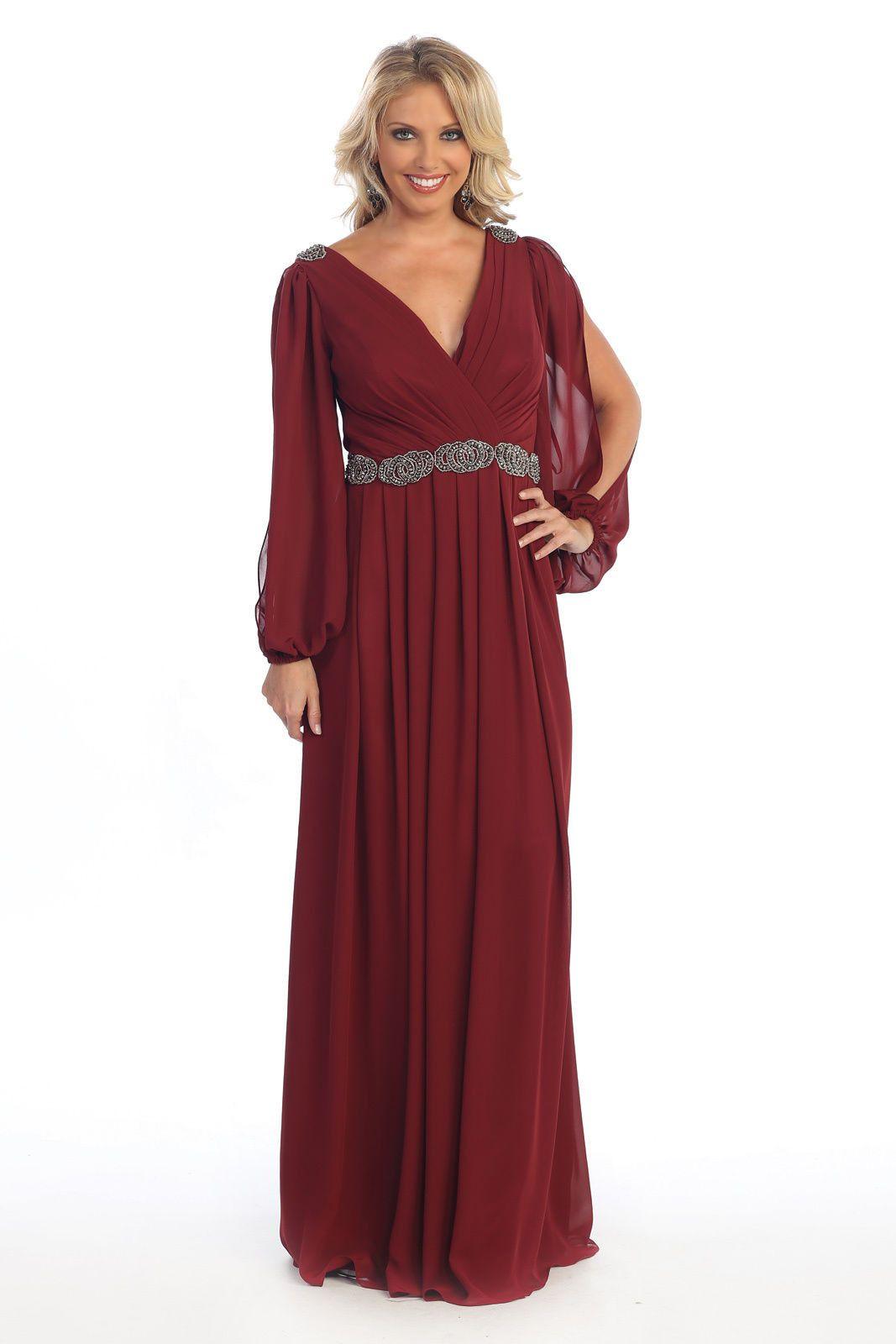 Long Sleeve Mother of the Bride Formal Plus Size Dress Groom - The Dress Outlet May Queen