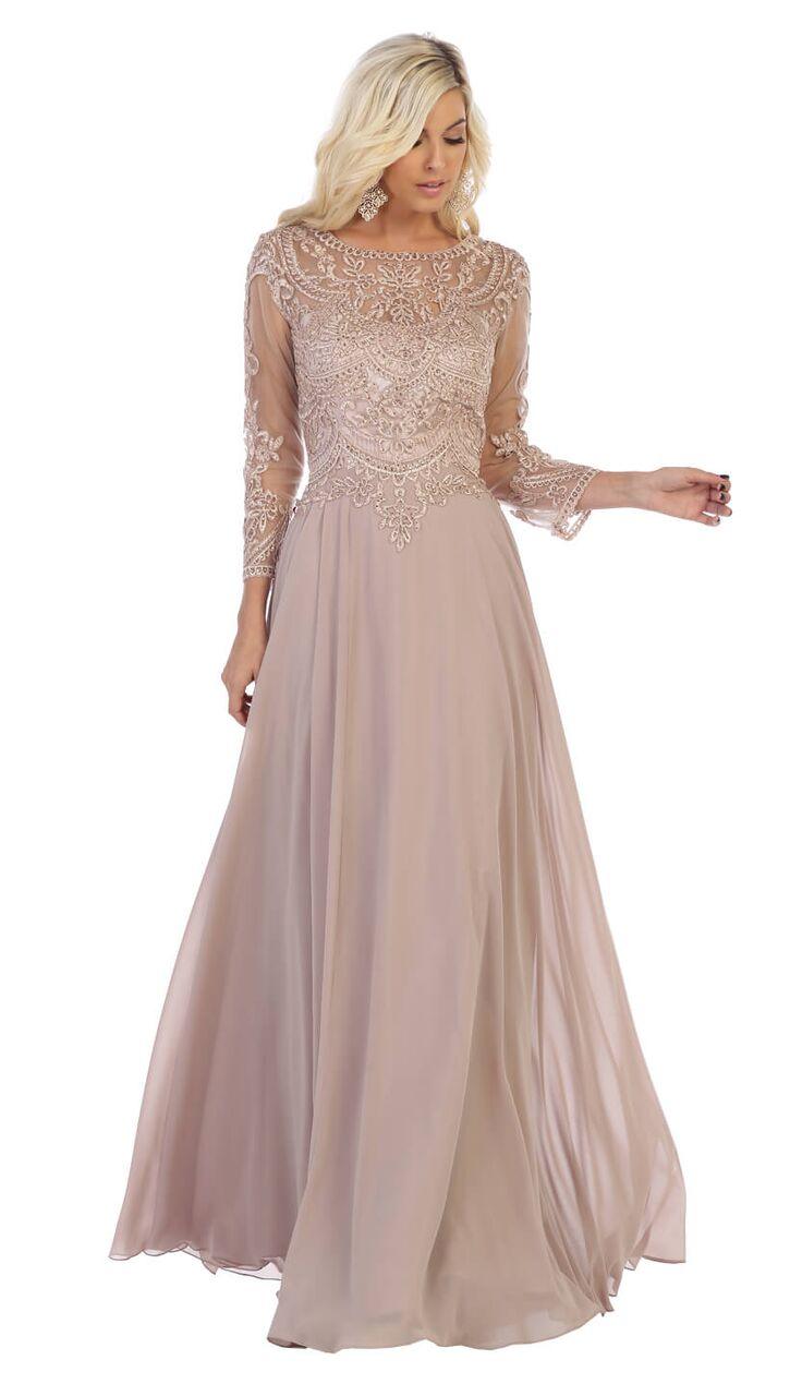Long Sleeve Mother of the Bride Plus Size Formal Dress - The Dress Outlet May Queen