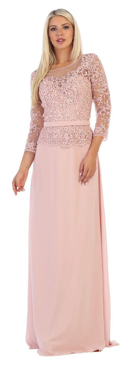 Long Sleeve Mother of the Bride Plus Size Formal Dress - The Dress Outlet May Queen