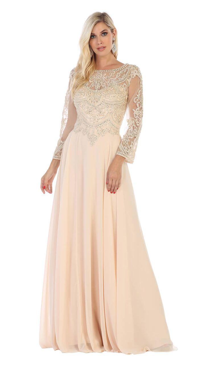 Long Sleeve Mother of the Bride Plus Size Formal Dress - The Dress Outlet May Queen