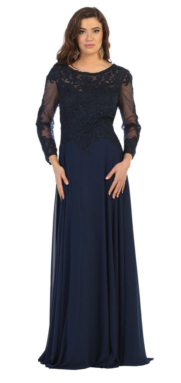 Long Sleeve Mother of the Bride Plus Size Formal Dress - The Dress Outlet May Queen
