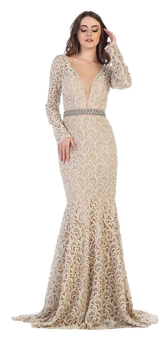 Long Sleeve Plus Size Formal Prom Dress - The Dress Outlet May Queen