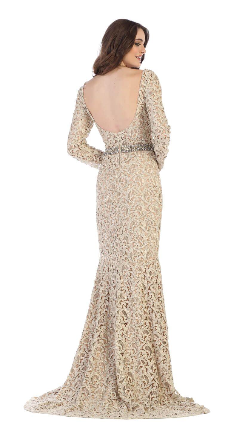 Long Sleeve Plus Size Formal Prom Dress - The Dress Outlet May Queen