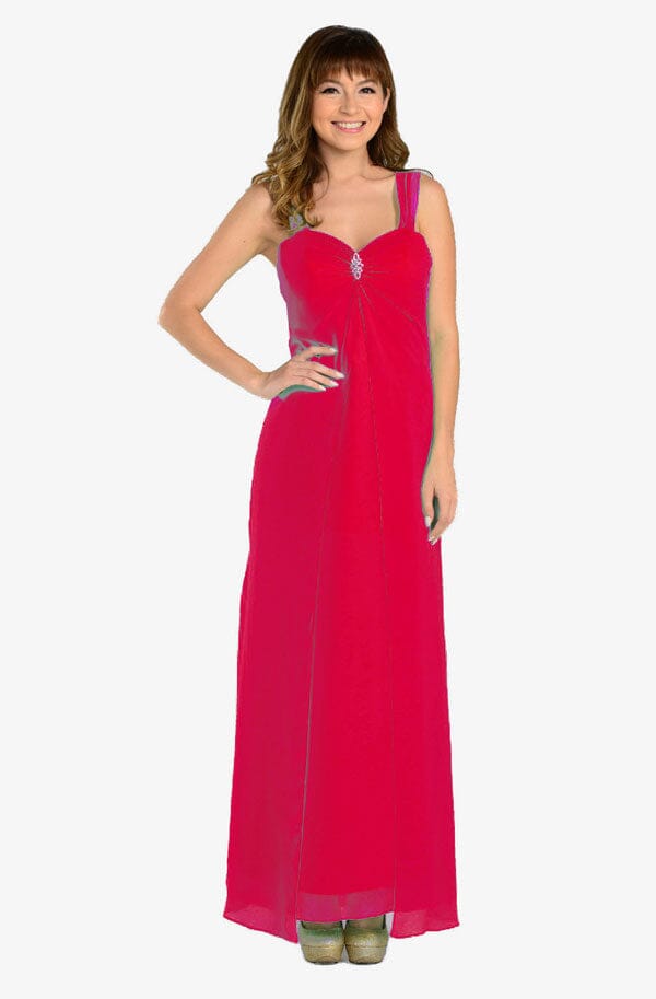 Red Sweetheart Floor-Length Chiffon Formal Gown Rhinestone Brooch Poly USA 7000