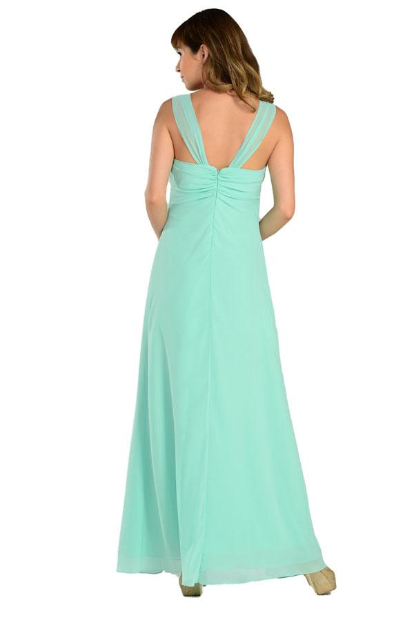 Mint Sweetheart Floor-Length Chiffon Formal Gown Rhinestone Brooch Poly USA 7000