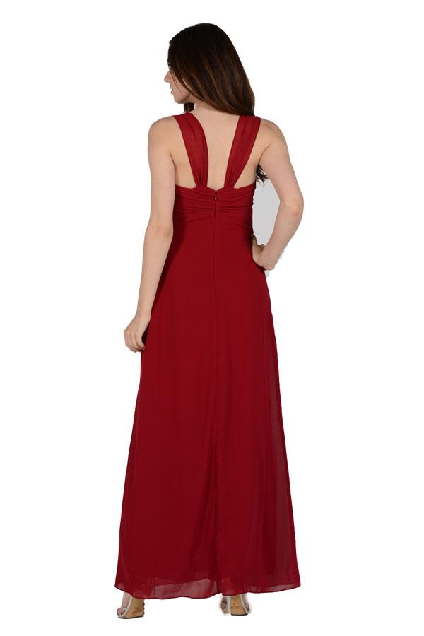 Burgundy Sweetheart Floor-Length Chiffon Formal Gown Rhinestone Brooch Poly USA 7000