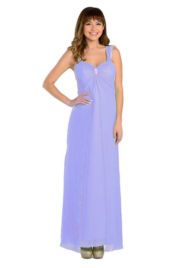 Lilac Sweetheart Floor-Length Chiffon Formal Gown Rhinestone Brooch Poly USA 7000