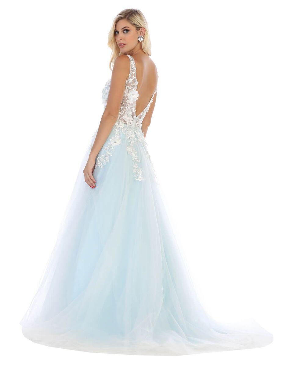 Long Sleeveless Deep V Neck Prom Dress Ball Gown - The Dress Outlet May Queen