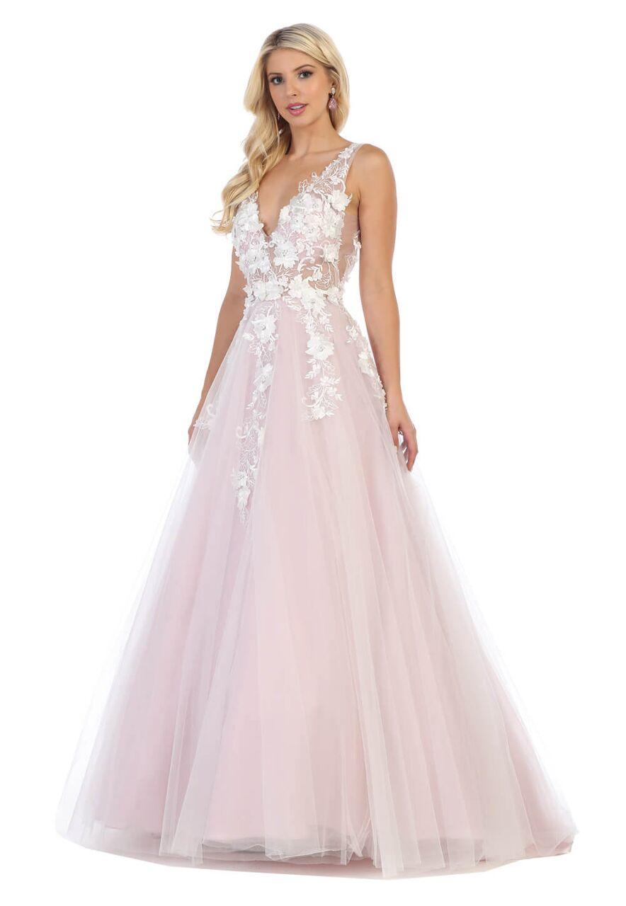 Long Sleeveless Deep V Neck Prom Dress Ball Gown - The Dress Outlet May Queen