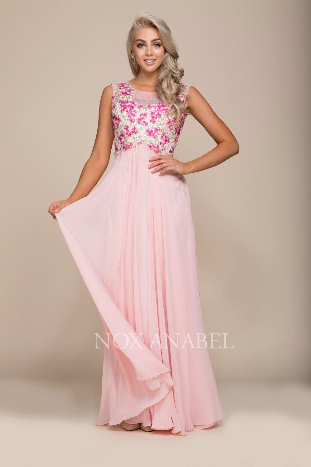 Blush Long Sleeveless Prom Dress Formal