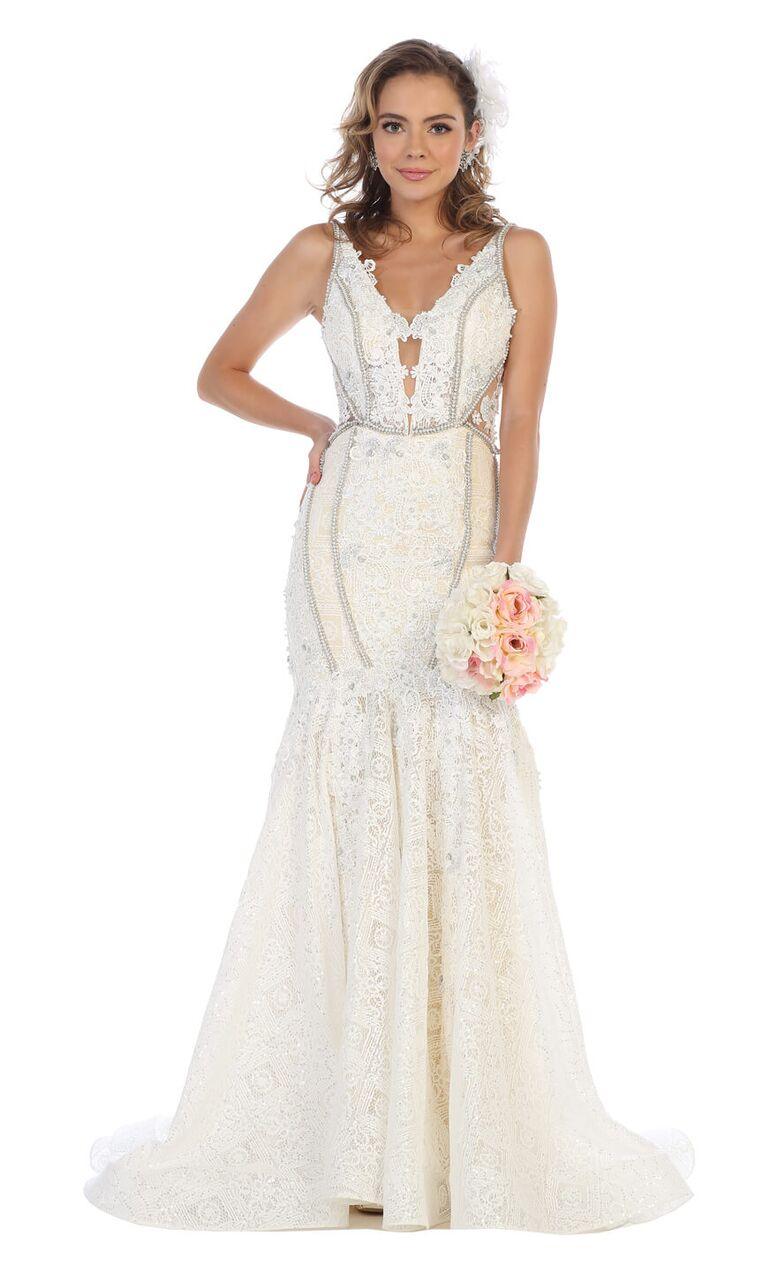 Long Sleeveless Prom Lace Dress Mermaid Gown - The Dress Outlet May Queen