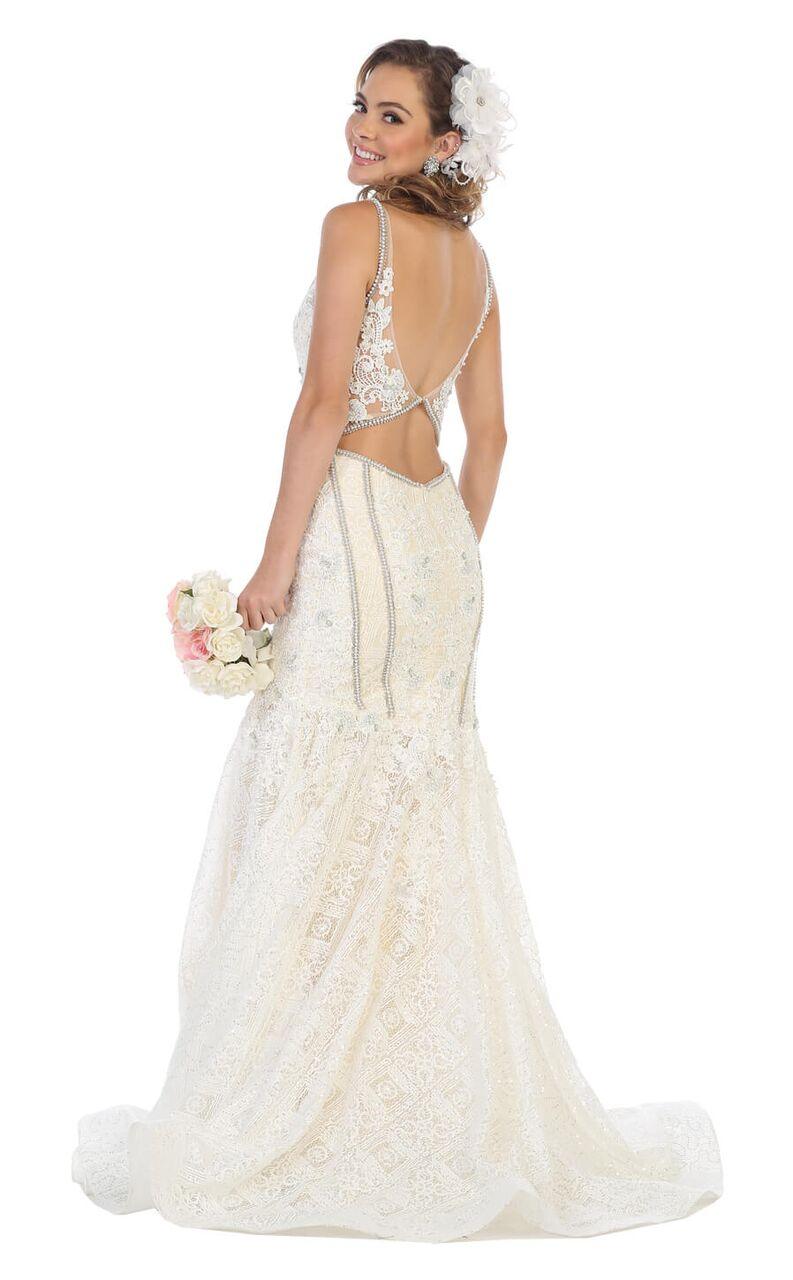 Long Sleeveless Prom Lace Dress Mermaid Gown - The Dress Outlet May Queen