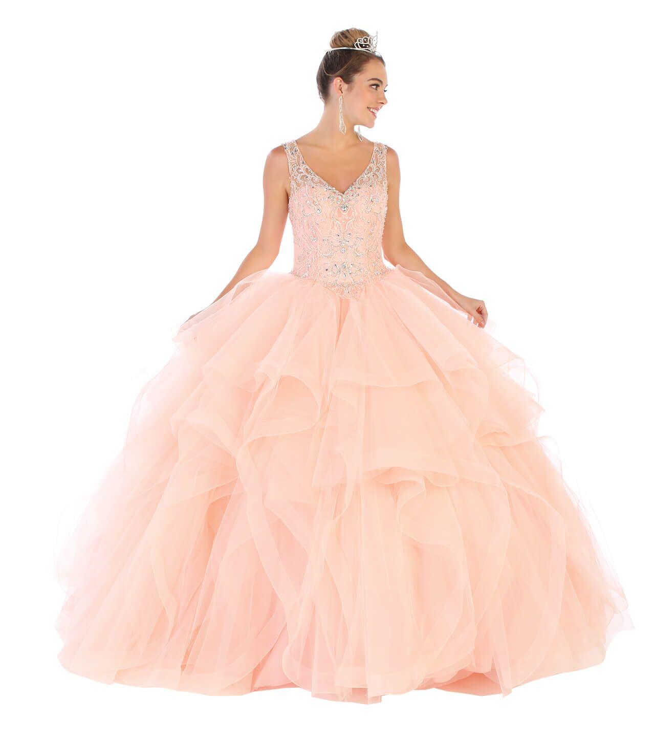 Long Sleeveless Quinceanera Sweet 16 Ball Gown - The Dress Outlet May Queen