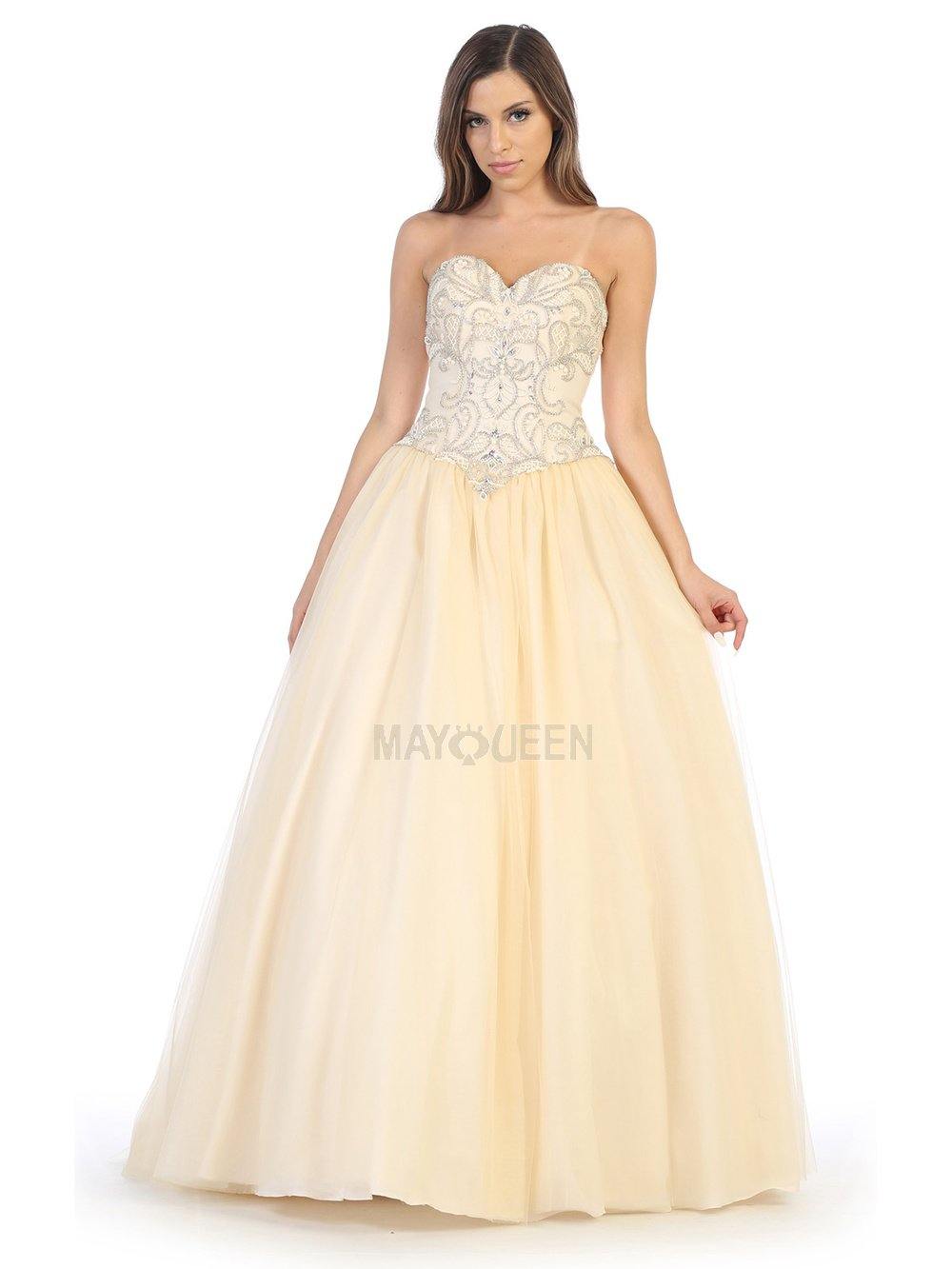 Long Strapless Dress Quinceanera Gown - The Dress Outlet May Queen