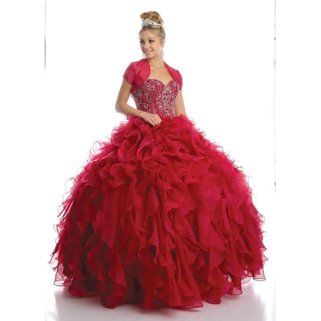 Long Strapless Quinceanera Ruffled Skirt Ball Gown - The Dress Outlet Juliet