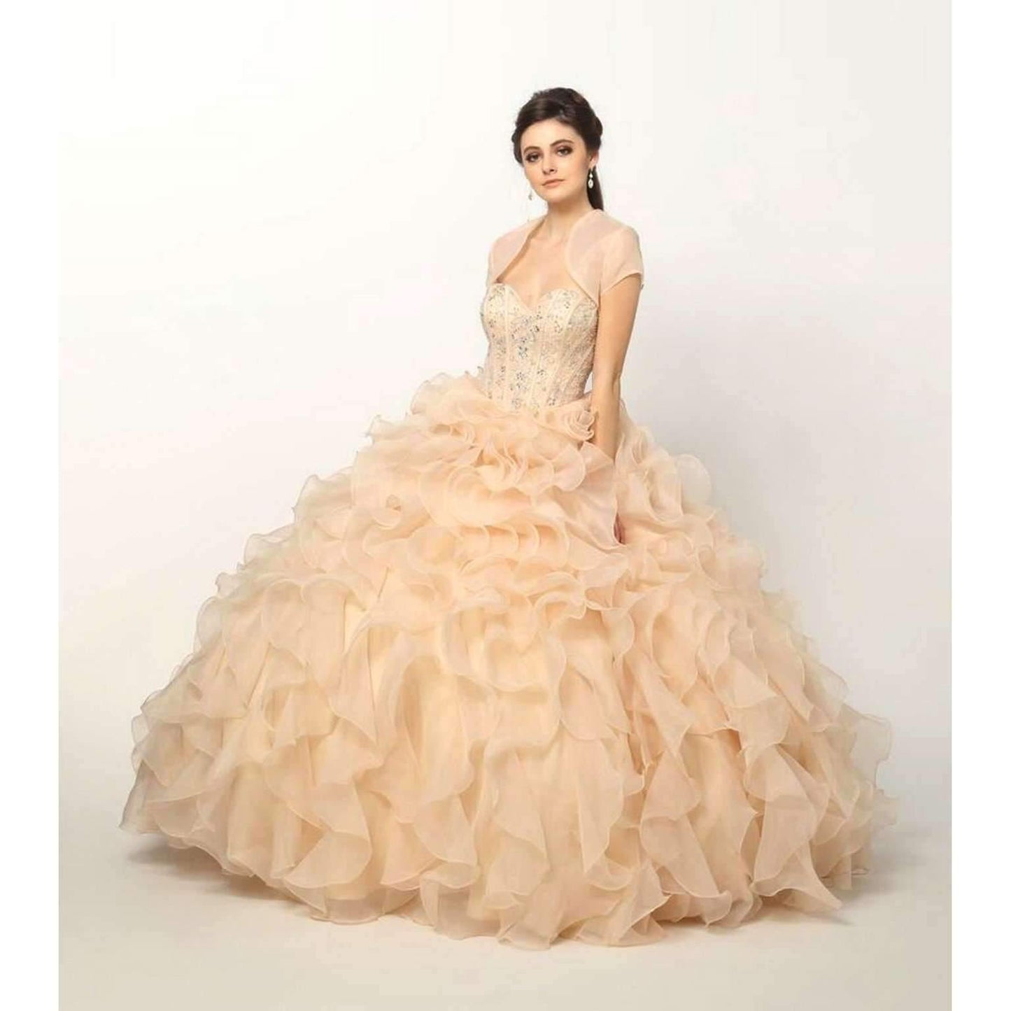 Long Strapless Quinceanera Ruffled Skirt Ball Gown - The Dress Outlet Juliet