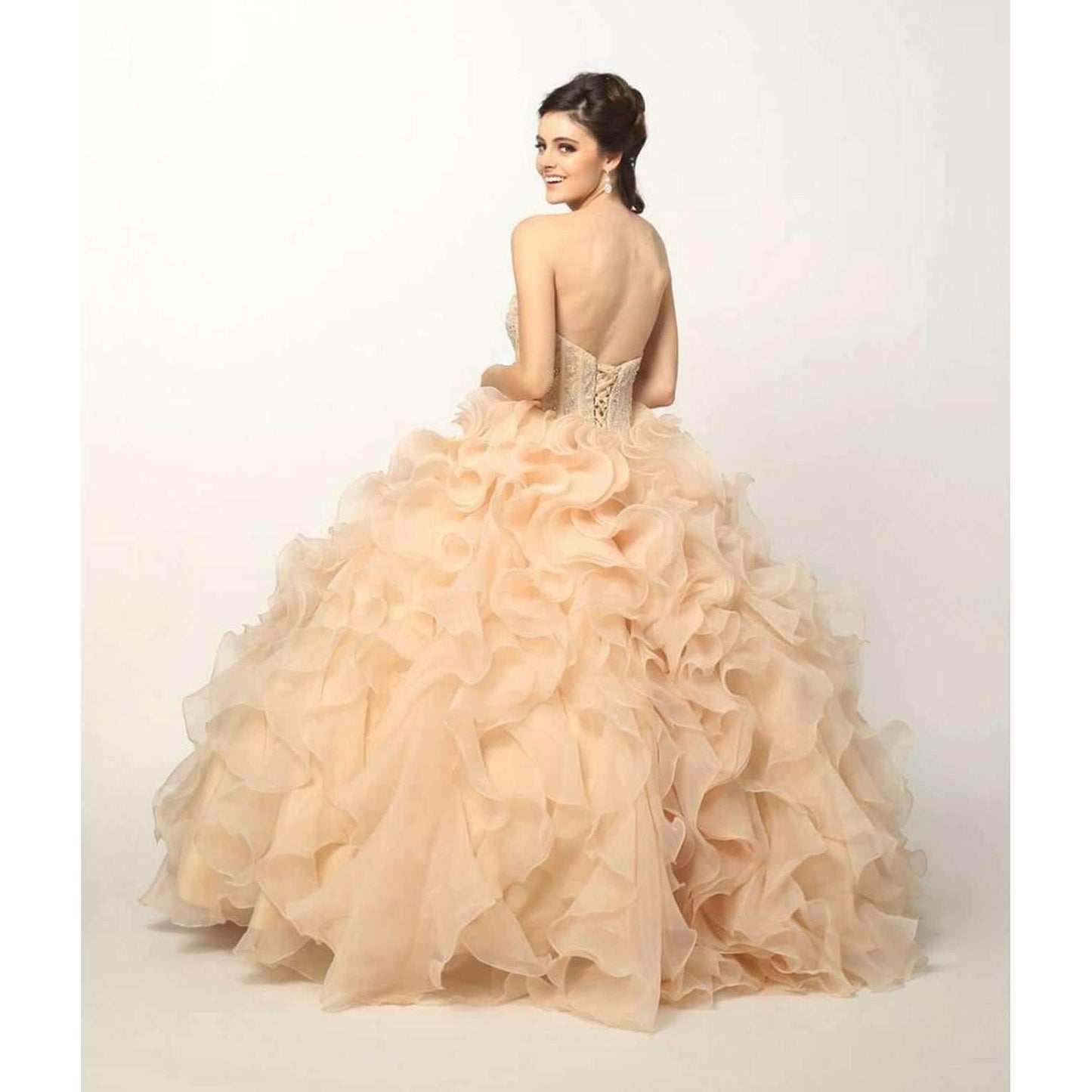 Long Strapless Quinceanera Ruffled Skirt Ball Gown - The Dress Outlet Juliet