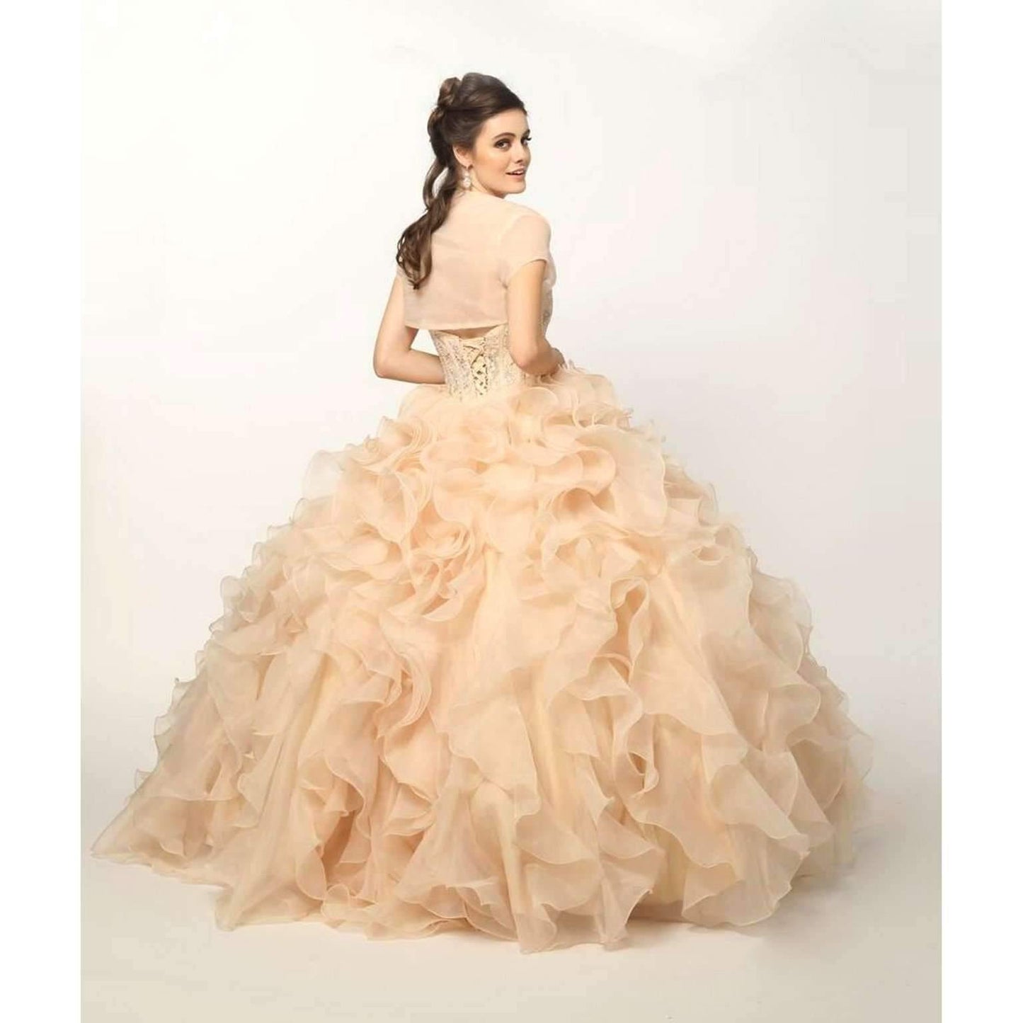 Long Strapless Quinceanera Ruffled Skirt Ball Gown - The Dress Outlet Juliet