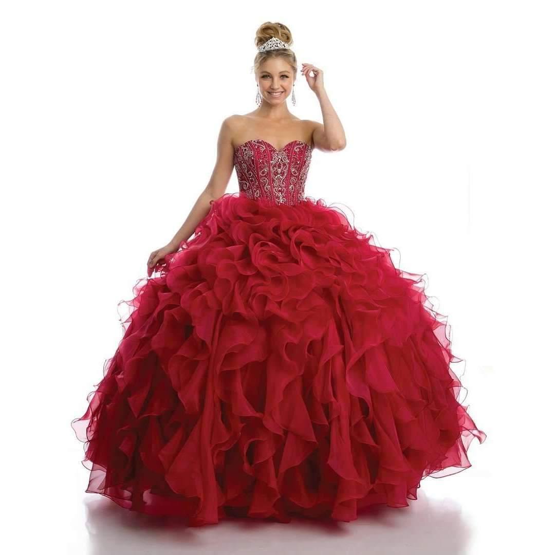 Long Strapless Quinceanera Ruffled Skirt Ball Gown - The Dress Outlet Juliet