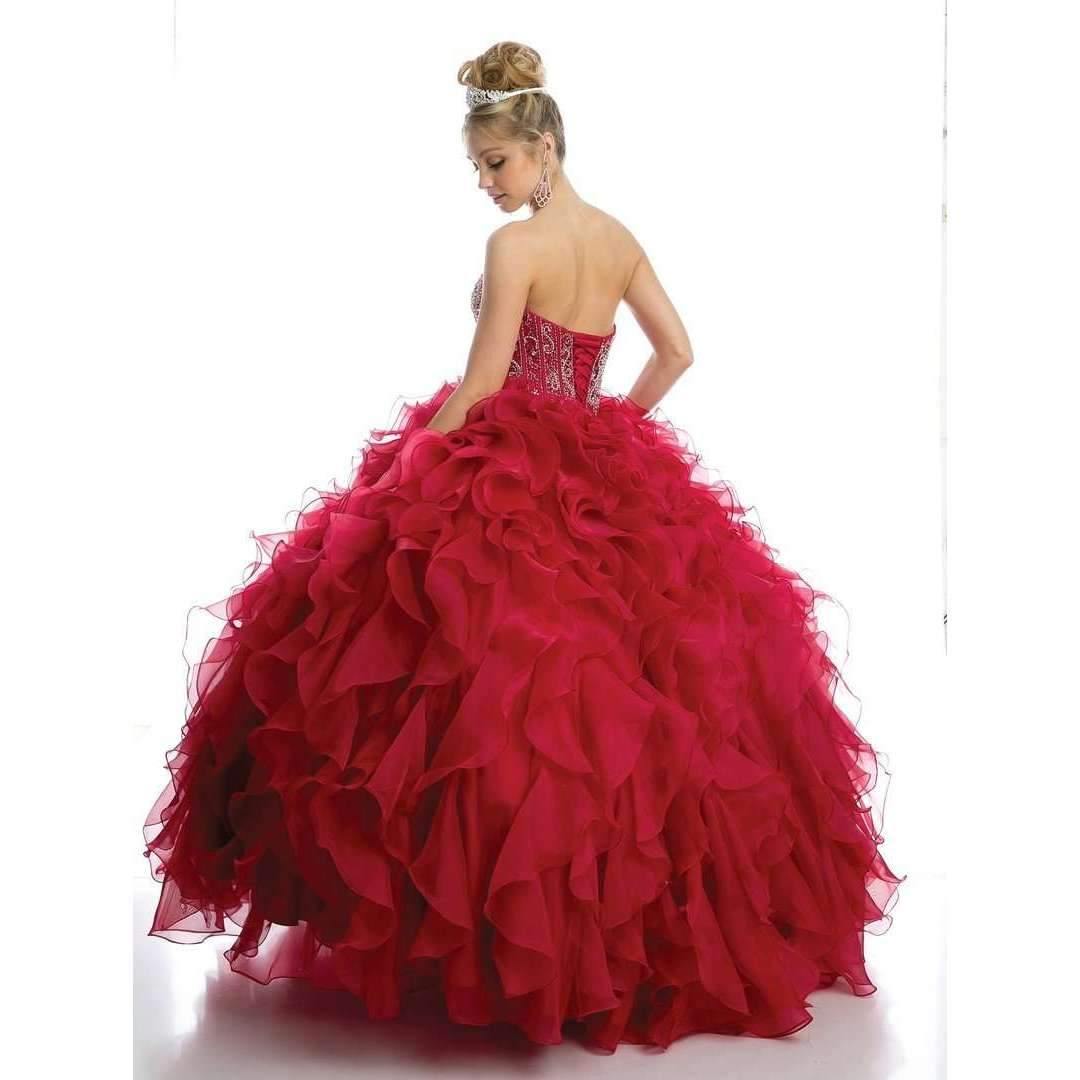 Long Strapless Quinceanera Ruffled Skirt Ball Gown - The Dress Outlet Juliet