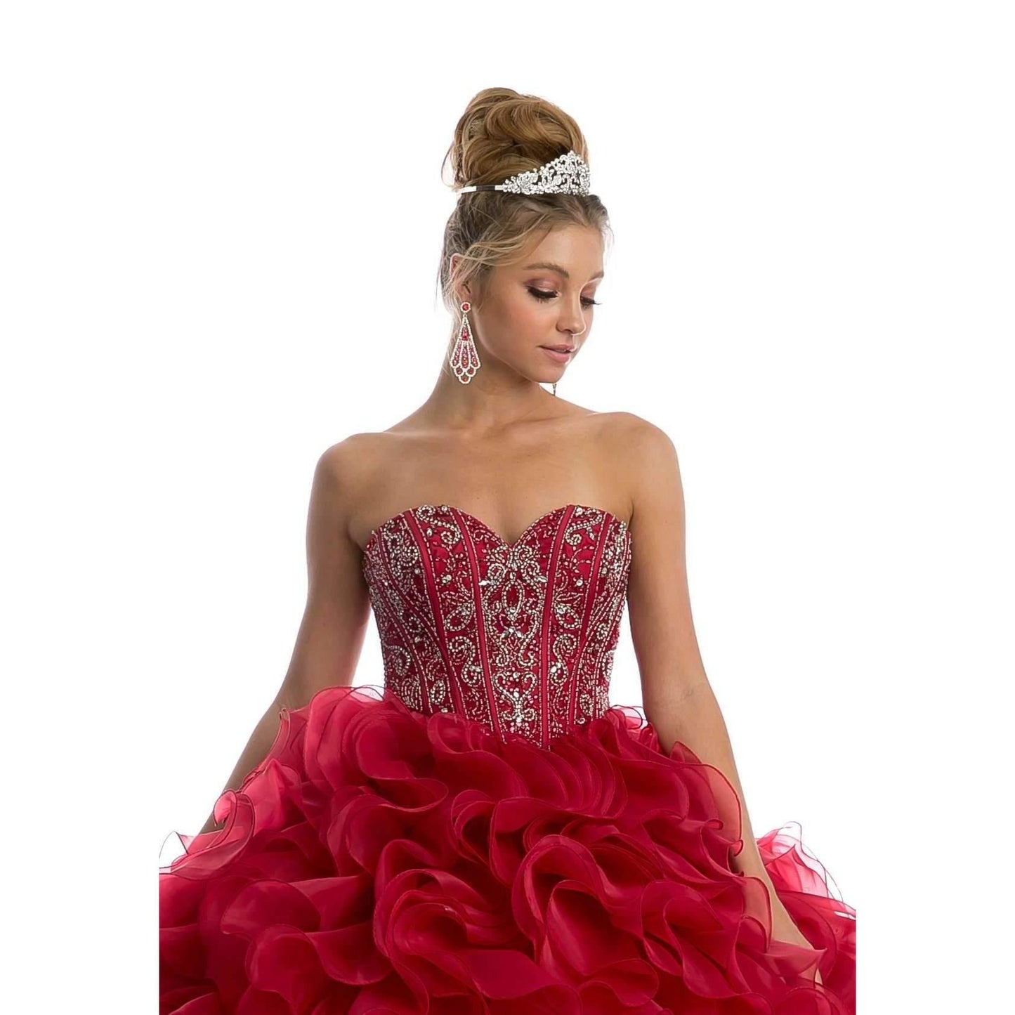 Long Strapless Quinceanera Ruffled Skirt Ball Gown - The Dress Outlet Juliet