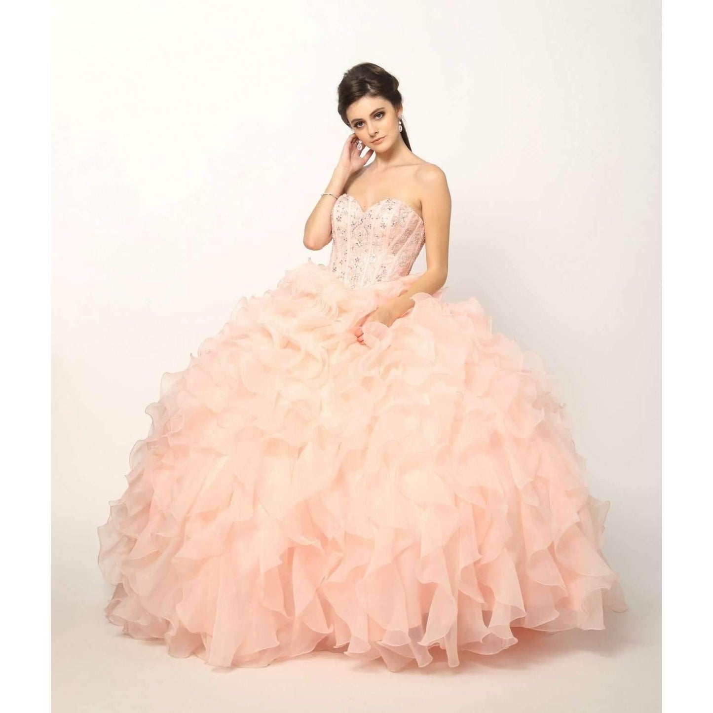 Long Strapless Quinceanera Ruffled Skirt Ball Gown - The Dress Outlet Juliet