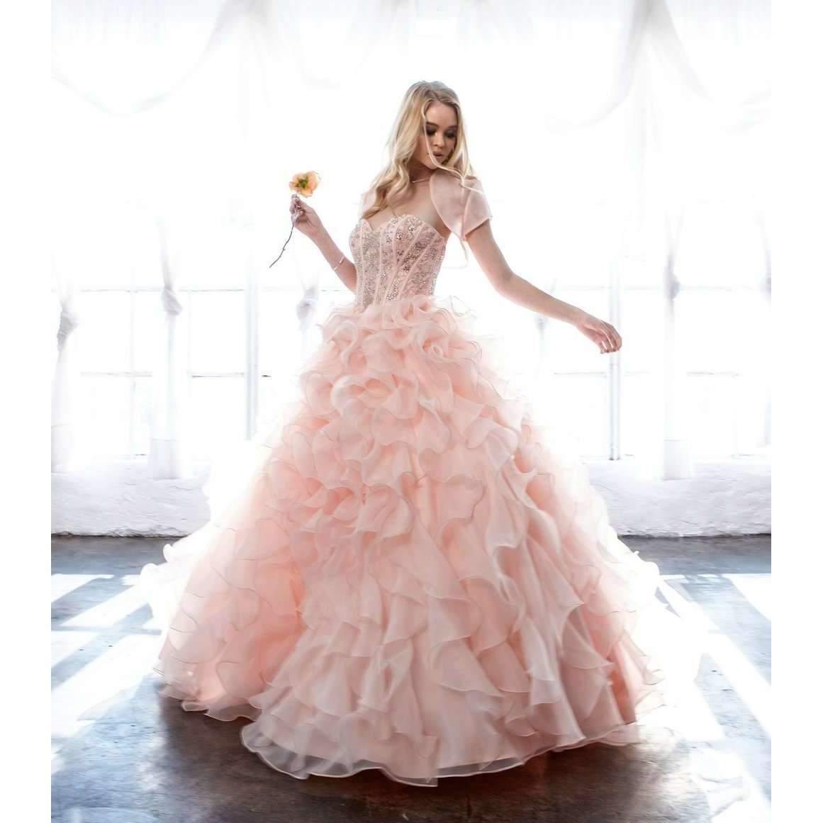 Long Strapless Quinceanera Ruffled Skirt Ball Gown - The Dress Outlet Juliet