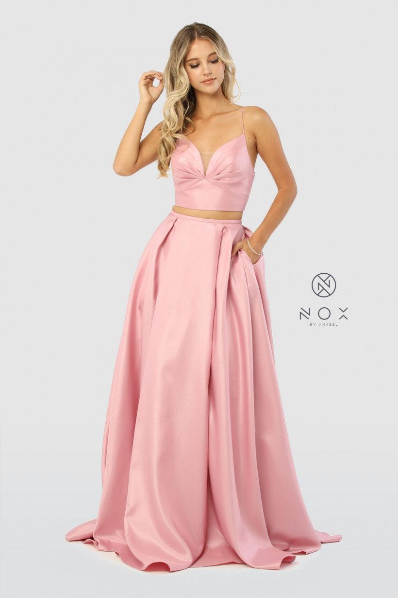 Long Two Piece Prom Dress with Pockets - The Dress Outlet Nox Anabel